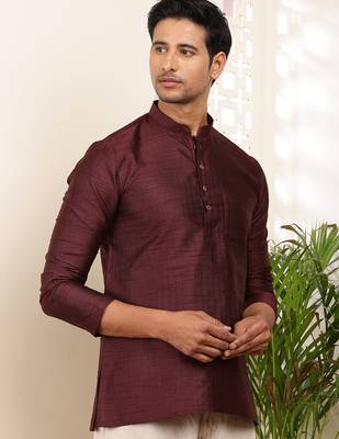 Men's maroon viscose blend short kurta 1