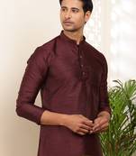 Men's maroon viscose blend short kurta