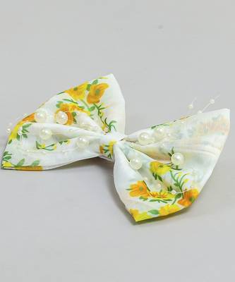 White pearl printed hair bow 2