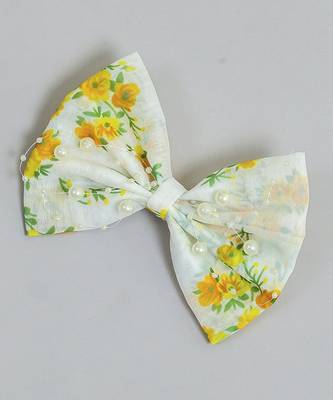 White pearl printed hair bow 3
