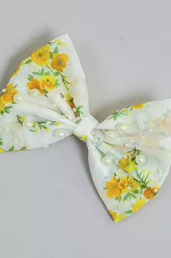 White pearl printed hair bow
