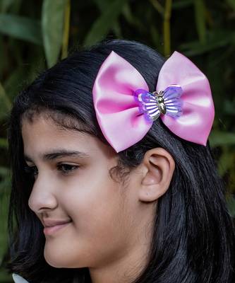 Pink plain satin hair bow 1