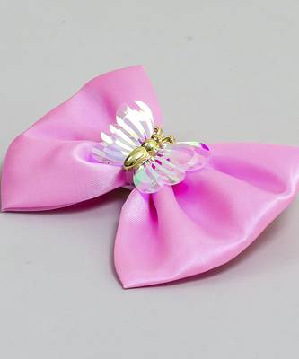 Pink plain satin hair bow 2
