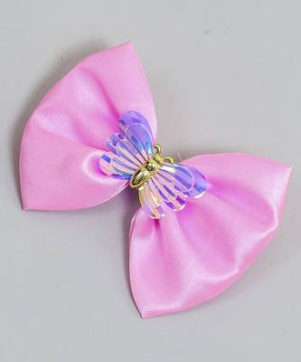 Pink plain satin hair bow 3