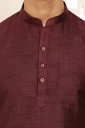 Men's maroon viscose blend short kurta
