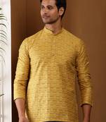 Men's mustard yellow viscose blend short kurta