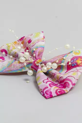 Multicolor pearl printed hair bow