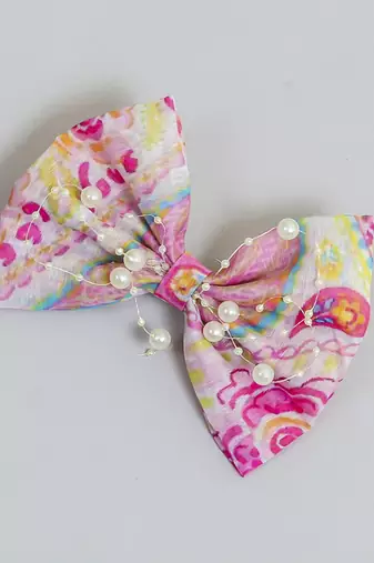 Multicolor pearl printed hair bow