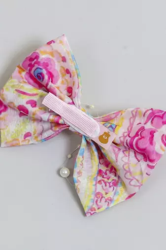 Multicolor pearl printed hair bow
