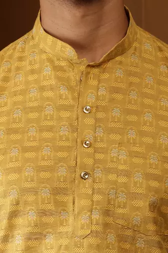 Men's mustard yellow viscose blend short kurta