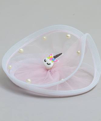 Pink net pearl fascinator 2