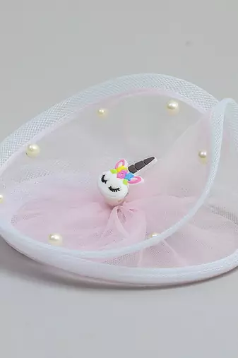 Pink net pearl fascinator