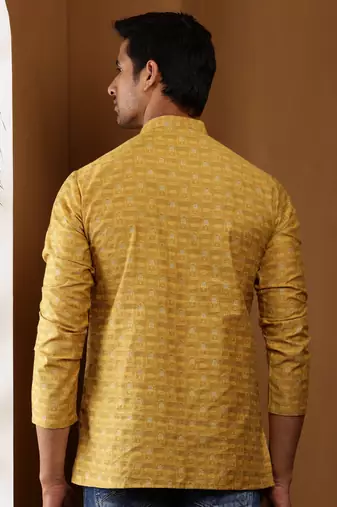 Men's mustard yellow viscose blend short kurta