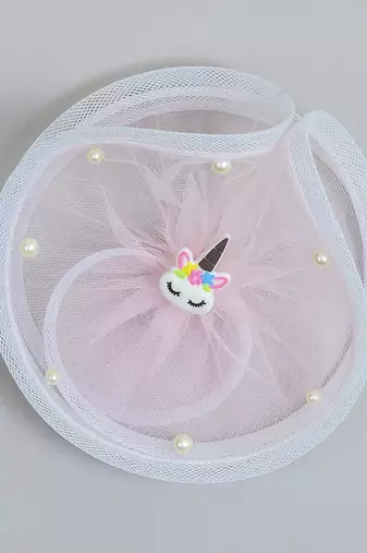 Pink net pearl fascinator