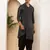 Men black printed straight kurta with dhoti pants set