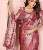 Onion Pink Color Party Wear Organza Silk Saree