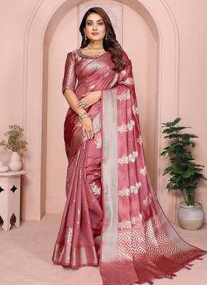 Onion Pink Color Party Wear Organza Silk Saree 2