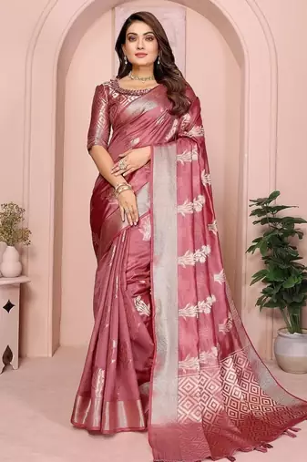Onion Pink Color Party Wear Organza Silk Saree