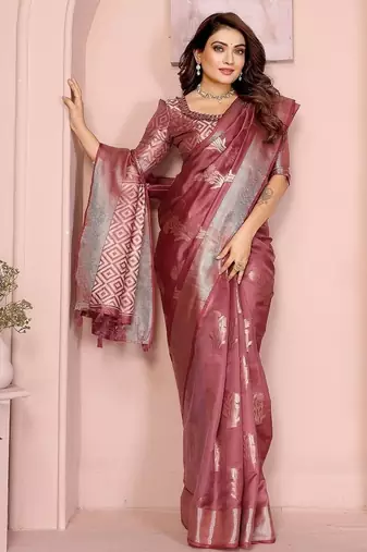 Onion Pink Color Party Wear Organza Silk Saree