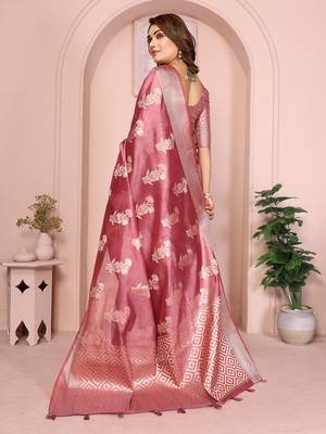 Onion Pink Color Party Wear Organza Silk Saree 4