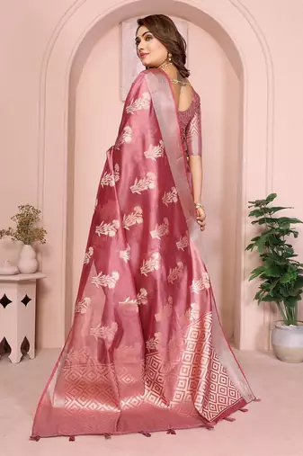 Onion Pink Color Party Wear Organza Silk Saree