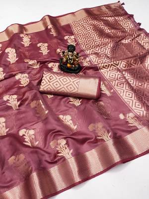 Onion Pink Color Party Wear Organza Silk Saree 5