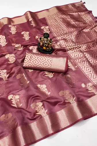 Onion Pink Color Party Wear Organza Silk Saree