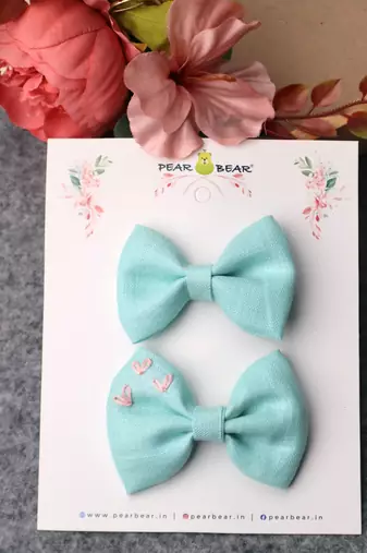 Green plain linen hair bow