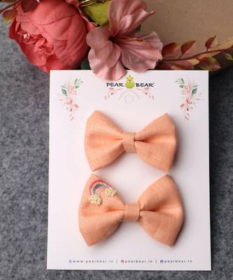 Pink plain linen hair bow 1