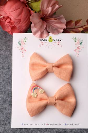 Pink plain linen hair bow