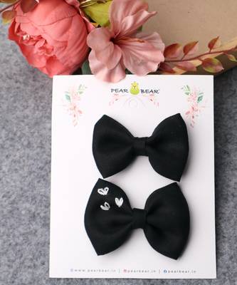 Black plain linen hair bow 1