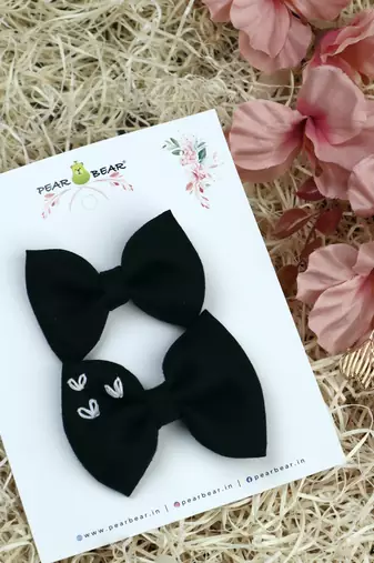 Black plain linen hair bow