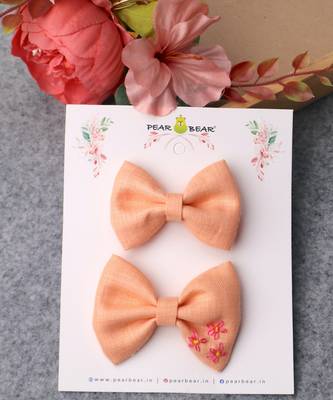 Pink plain linen hair bow 1