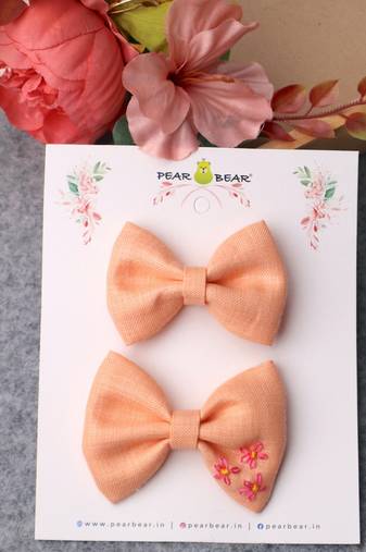 Pink plain linen hair bow