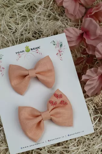 Pink plain linen hair bow
