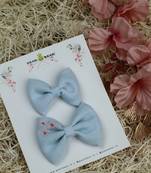 Blue plain linen hair bow