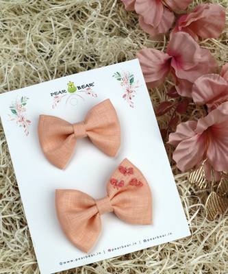 Pink plain linen hair bow 1