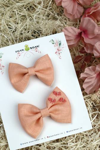 Pink plain linen hair bow