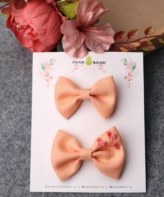Pink plain linen hair bow 2