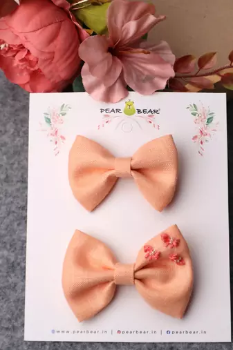 Pink plain linen hair bow