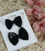Black plain linen hair bow