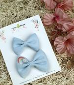 Blue plain linen hair bow