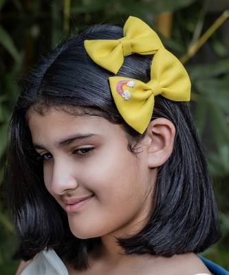 Yellow plain linen hair bow 1
