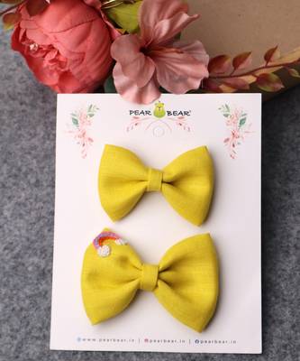 Yellow plain linen hair bow 2