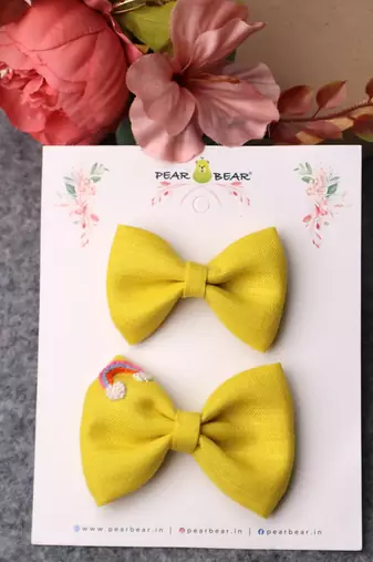 Yellow plain linen hair bow
