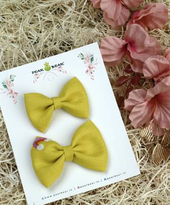 Yellow plain linen hair bow 3