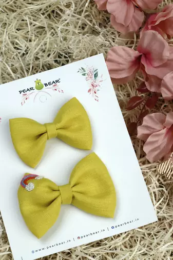 Yellow plain linen hair bow