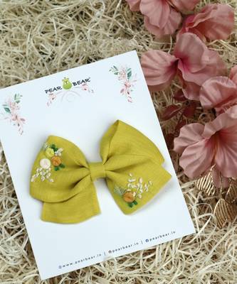 Yellow plain linen hair bow 2