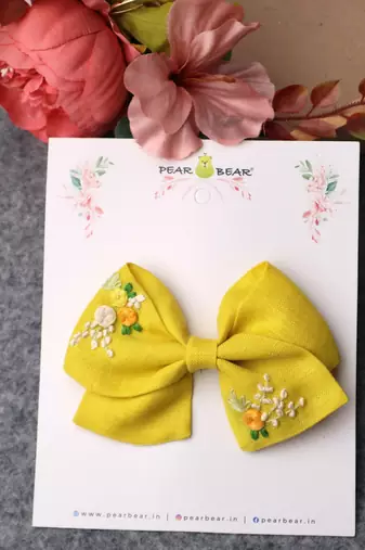 Yellow plain linen hair bow