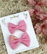 Pink plain linen hair bow